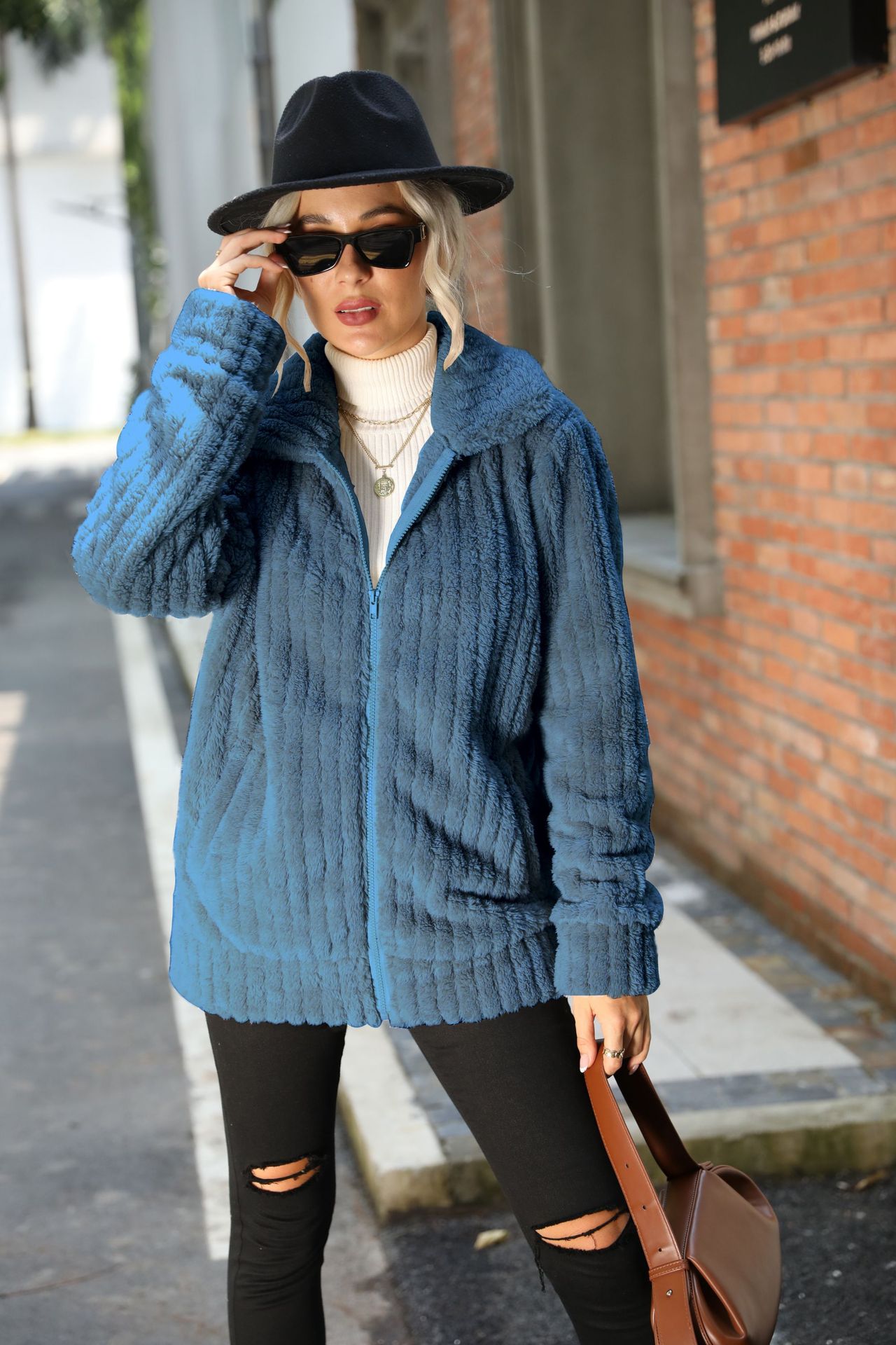 Women's Lapel Zipped Long-sleeve Jacket