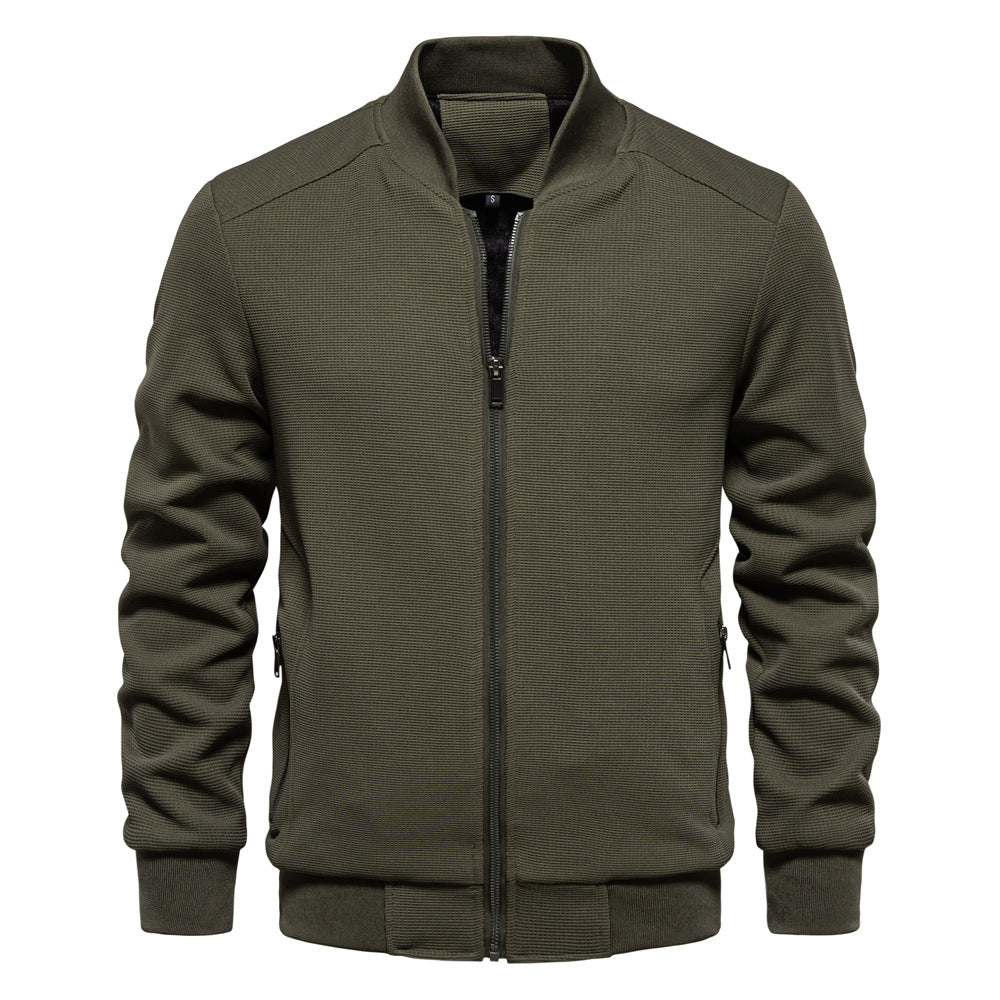 Stand Collar Men's Solid Color Jacket