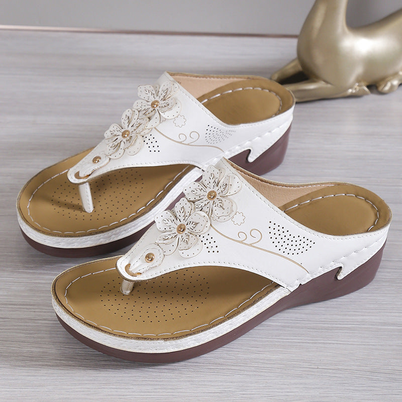 Wedge Women's Beach Platform Sandals Flower Flip Flops