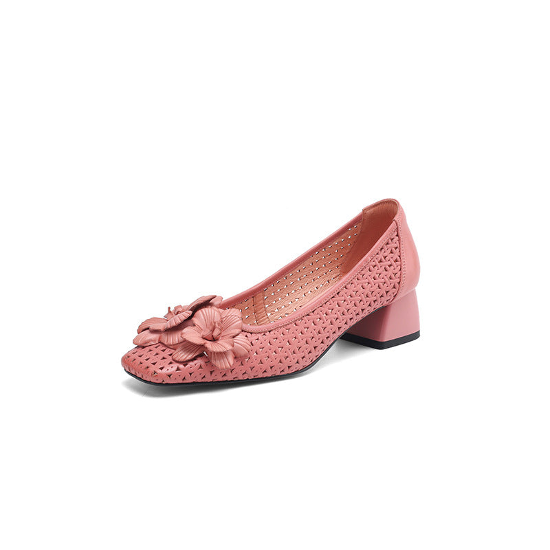 Authentic Leather Weave Cool Pumps Hollow Pumps Large Size Women's Shoes