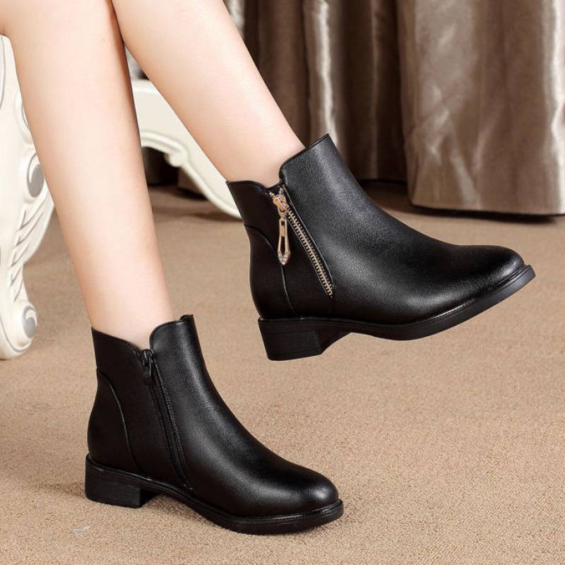 Women's Thick-heeled Non-slip Round Toe Soft-soled Martin Boots