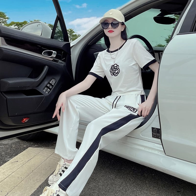 Stylish Casual Wide-leg Pants And Sportswear Set