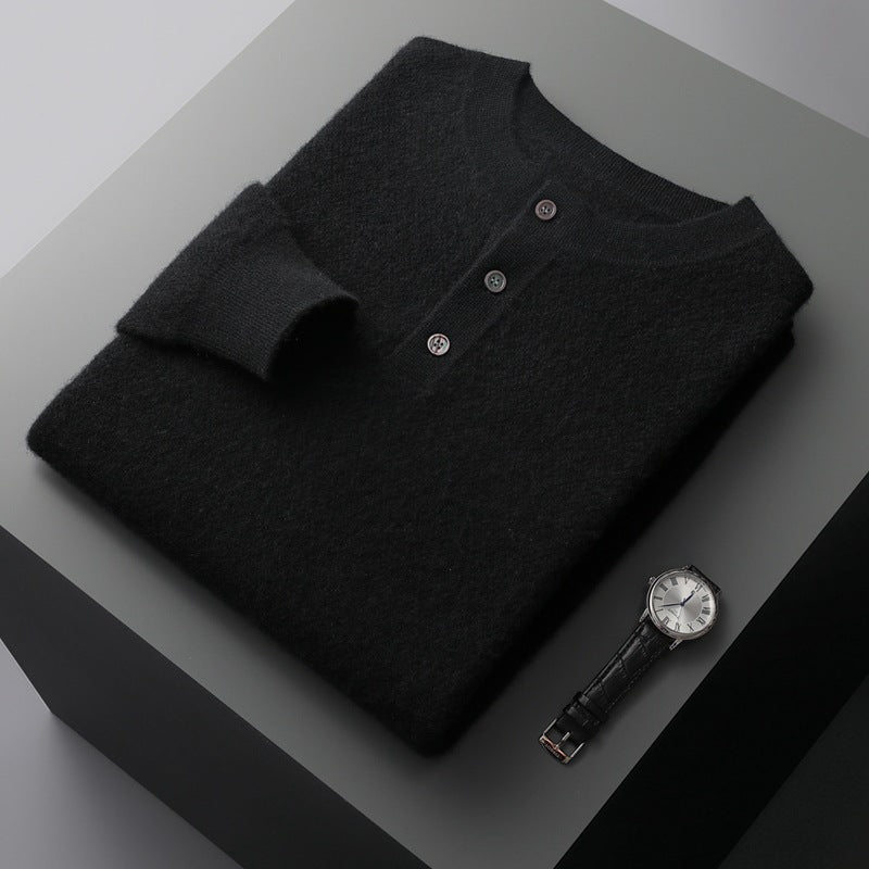 New Men's Round Neck Half Button Sweater