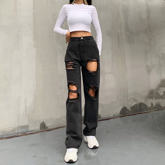Casual Trendy Sexy Women's Jeans With Ripped Raw Edges