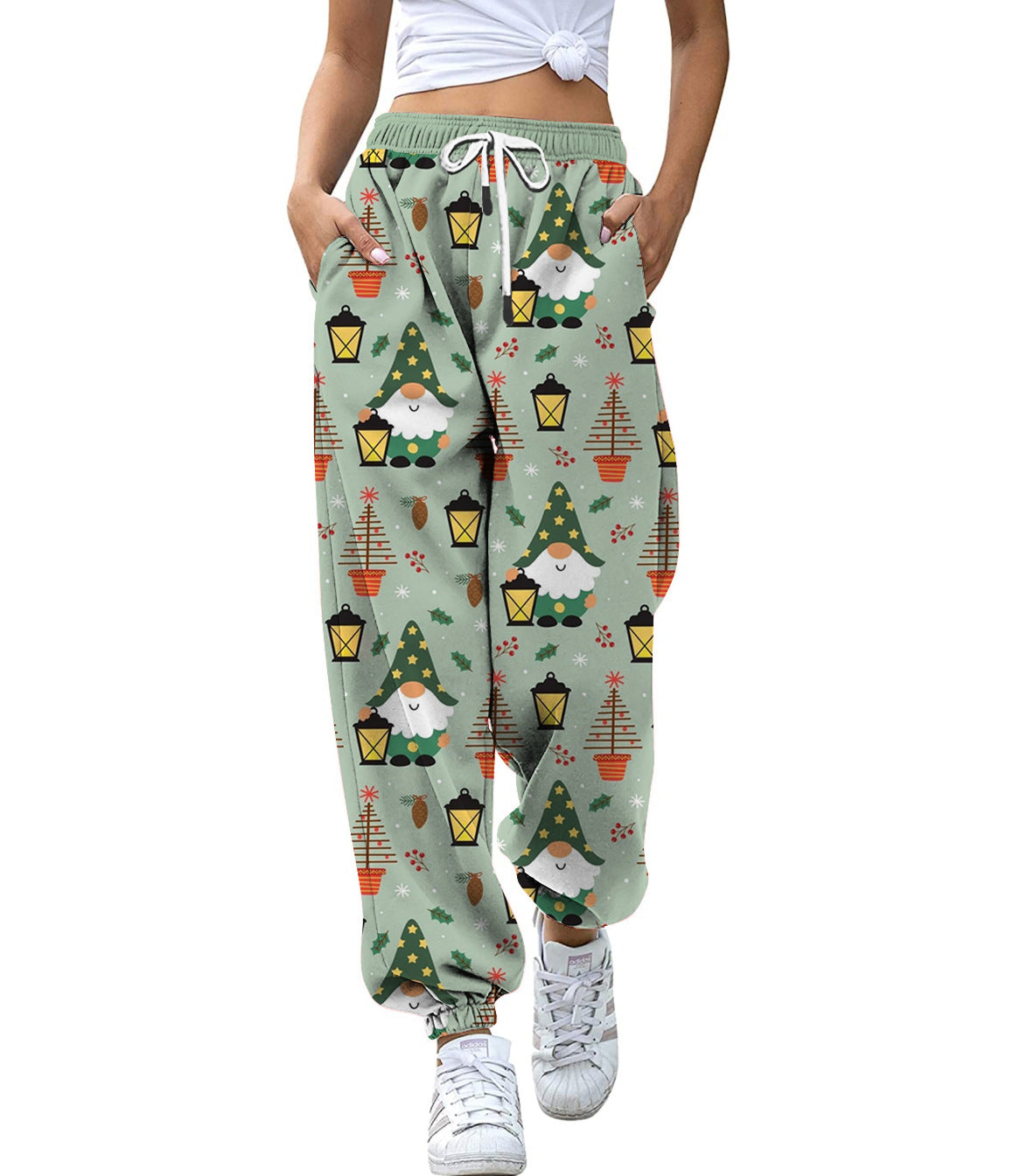 European And American Christmas High Waist Loose 3d Printed Casual Drawstring Women's Sports Casual Pants