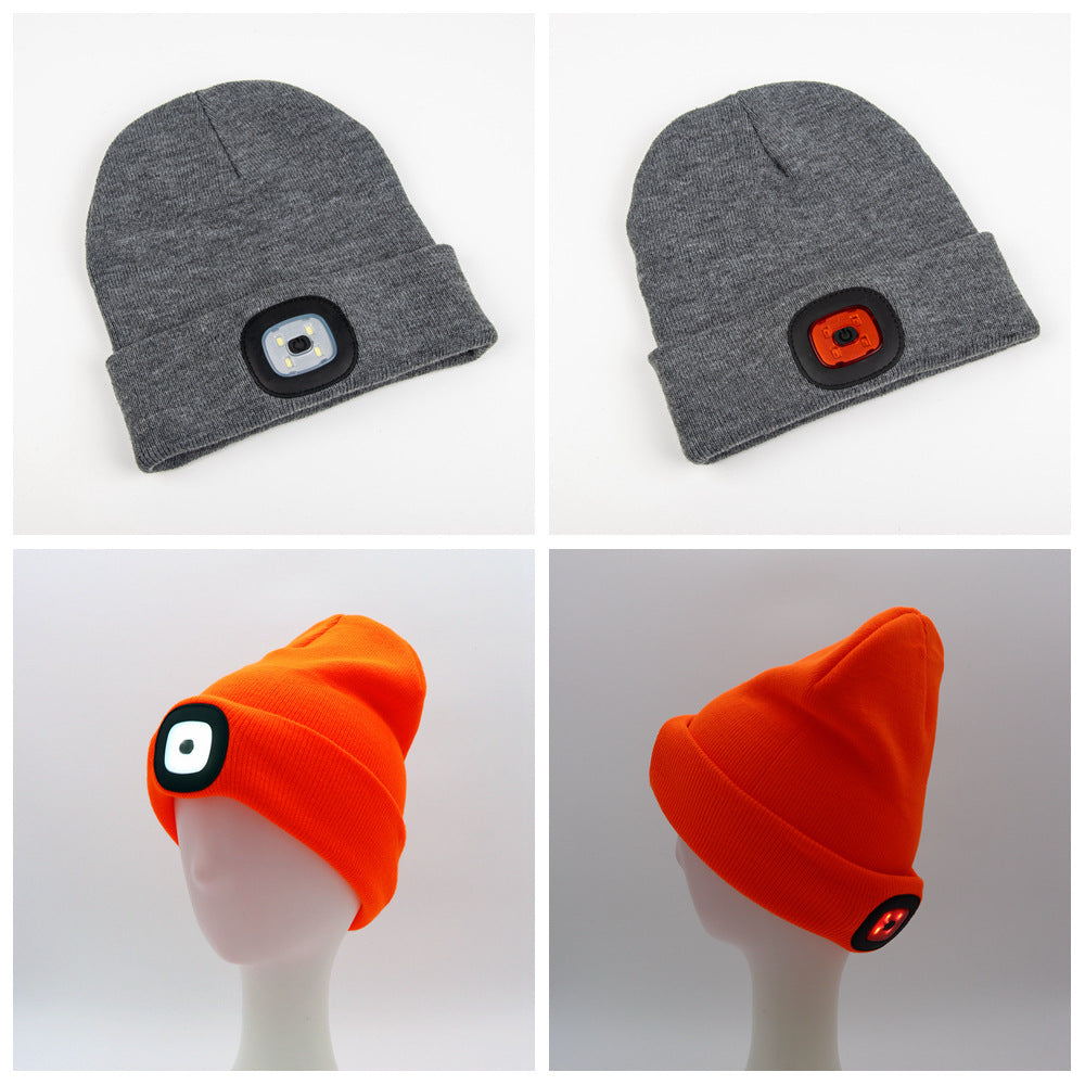 Rechargeable Model Outdoor Sports Dual Light Model LED Light Knitted Hat