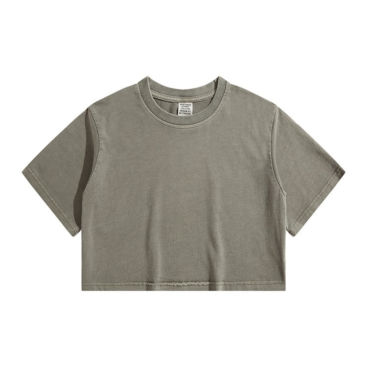 High Waist Cropped T Shirt With Navel Design