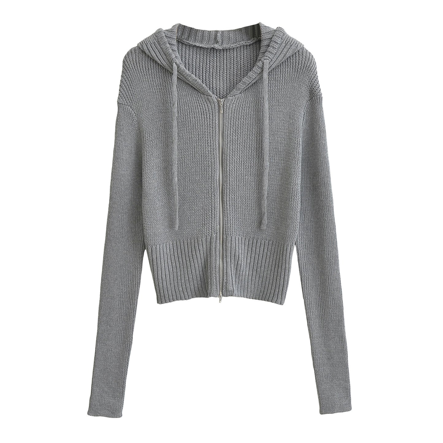 Women's American-style Hooded Zipper Knitted Cardigan Early Autumn New Short
