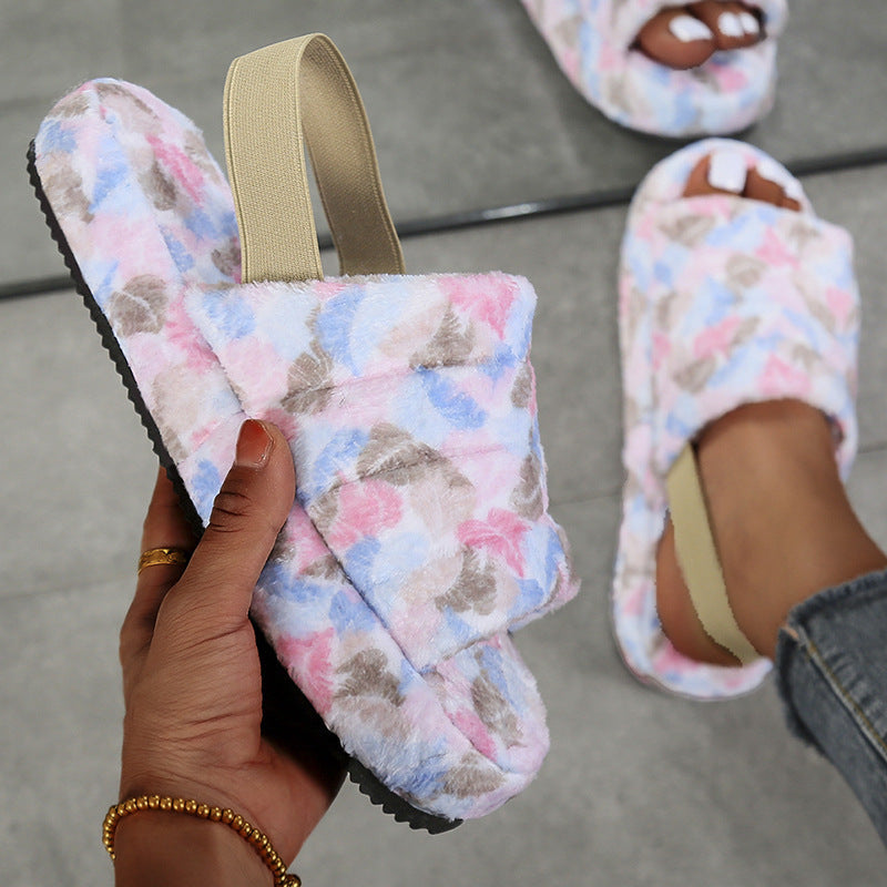 New European And American Sponge Cake Thick Bottom Furry Slippers