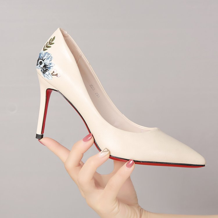 Women's Singles Shoes With Embroidered Pointed Toe And Stiletto Heel