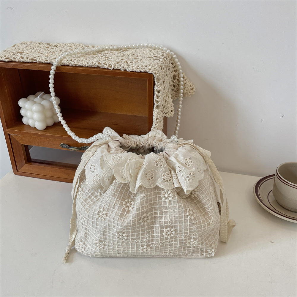 New Stylish Fashionable Lace All-Match Drawstring Bucket Bag