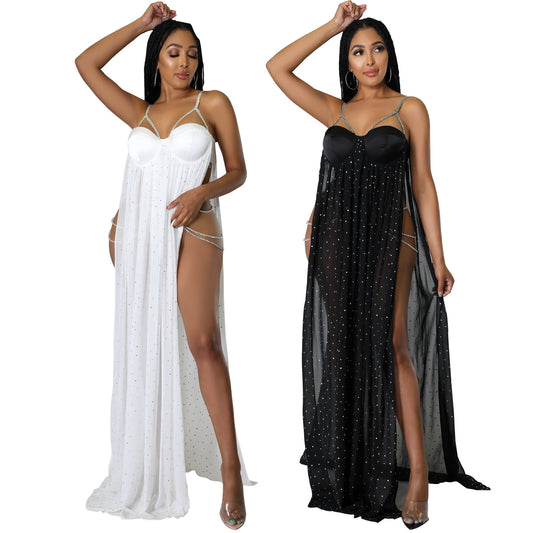 Women's Fashion Mesh Skirt Ironing Drill See-through Jumpsuit