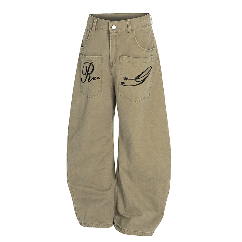 American Retro Embroidery Multi-pocket Cargo Pants
