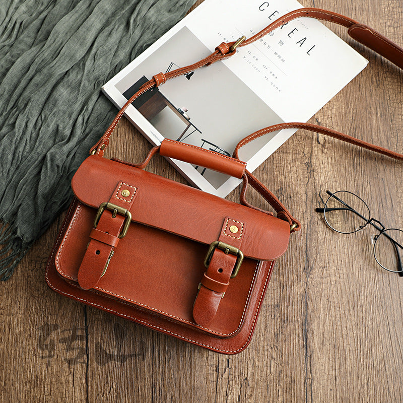 Retro Handmade Tree Cream Leather Women's Bag Vegetable Tanned Leather