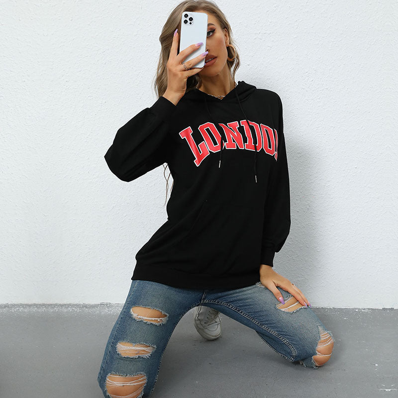 European And American Women's Clothing Hooded Letter-print Sweatshirt Leisure Pullover Hoodie