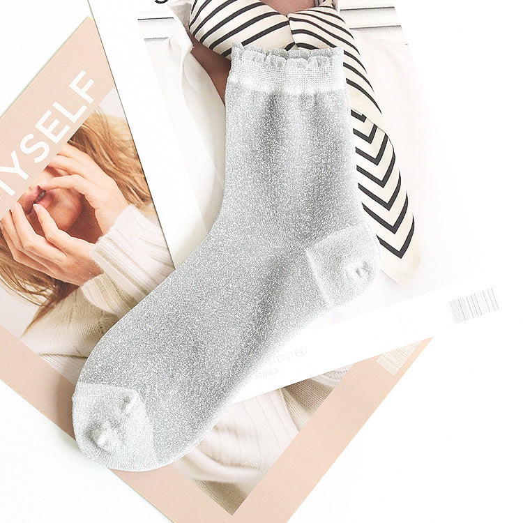 Women's Lace Candy Silver Silk Glitter Socks