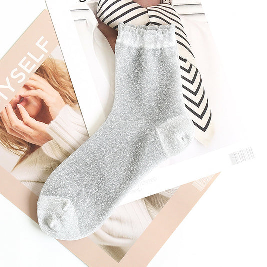 Women's Lace Candy Silver Silk Glitter Socks