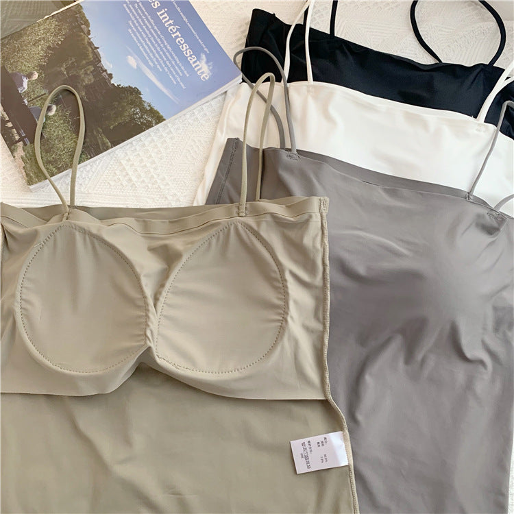 Ice Silk Solid Color Camisole Women's Integrated Chest Pad Outer Wear