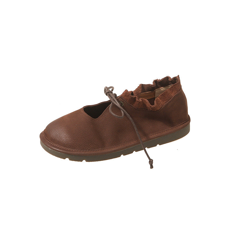 Retro Round Head Leisure Women's Flat British Style Soft Sole Shoes