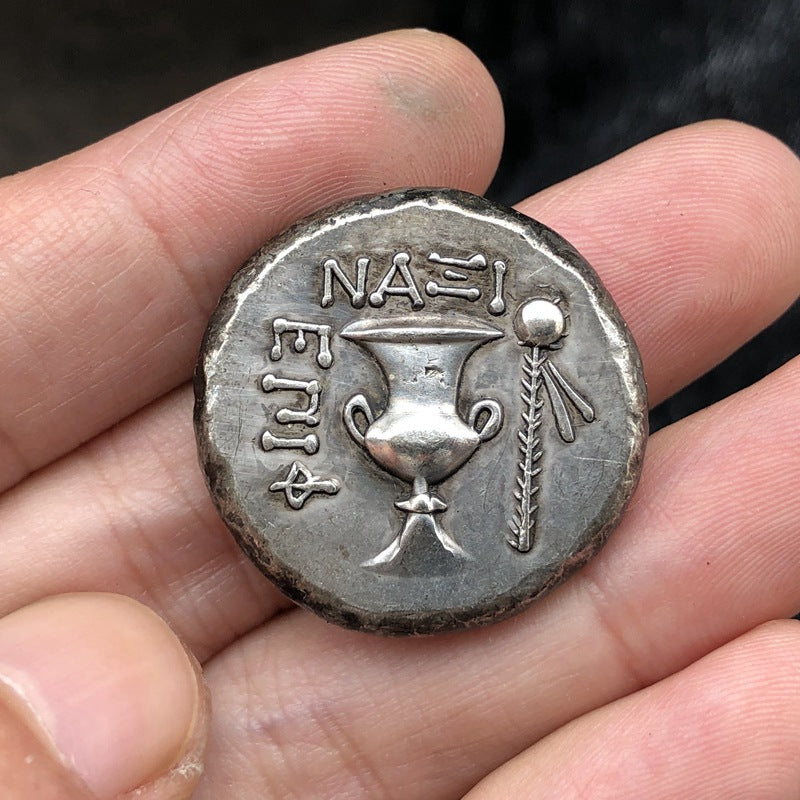 Thickened Weighted Greek Coin Brass Silver Plated Antique Crafts