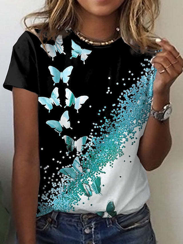 Cute Owl Pattern 3D Printed Round Neck Short Sleeve
