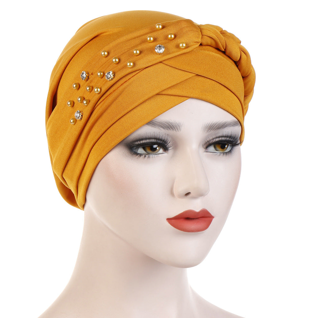 New Multi-color Crystal Hemp Three-layer Turban Hat