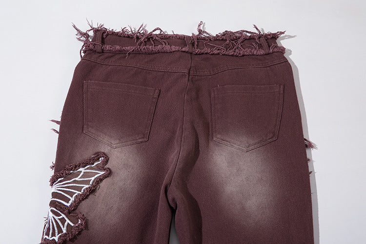 Moderne Retro Jeans Med Sommerfuglebroderi Til Kvinder
