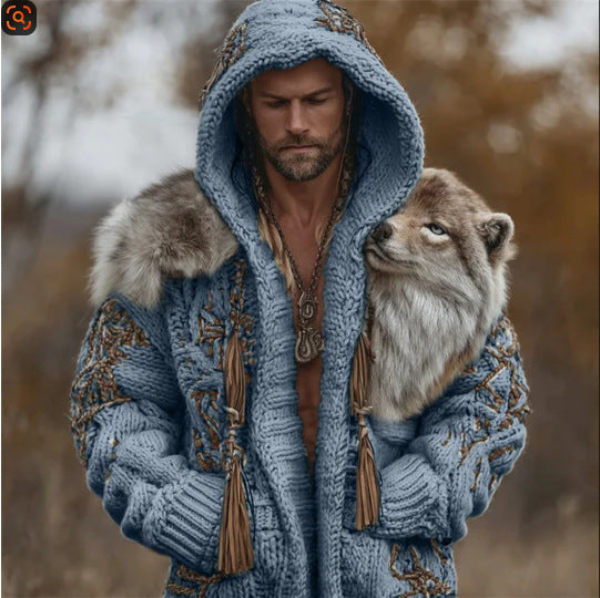 Digital Print Loose-Fit Hooded Sweater Cardigan Coat 3D