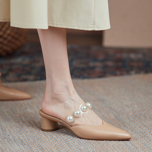 Women's Summer Outer Leather Baotou Half Slippers