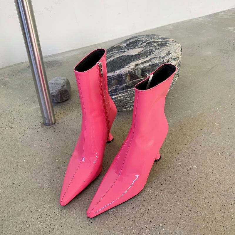 Fall Patent Leather Boots Women's Blackjack Heel Pointed Toe