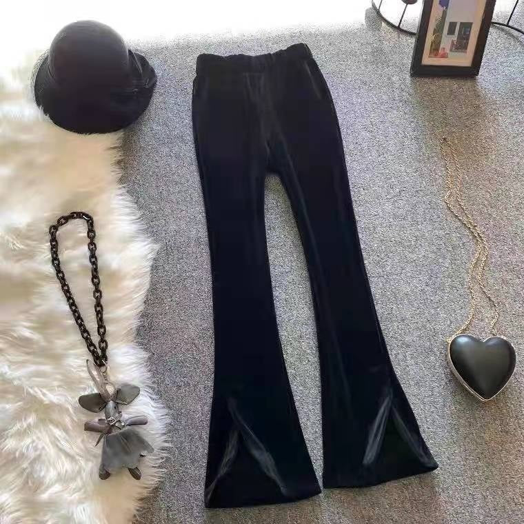 Fleece-lined Thickened Chenille High Waist Drooping Slit Casual Pants