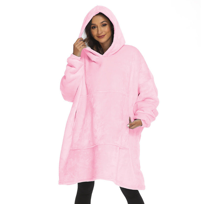 Solid-color Winter Fleece-lined Extra-thick Lazy Blanket For Watching TV