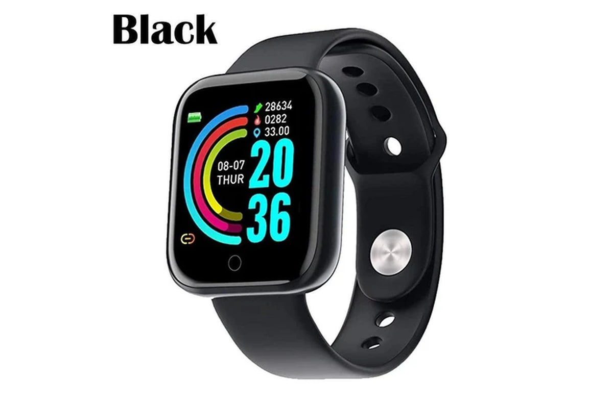 Y68 Water Resistant Smart Watch Sports Fitness Trackaer with Heart Rate Monitor for Men and Women Black