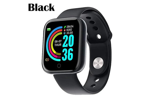 Y68 Water Resistant Smart Watch Sports Fitness Trackaer with Heart Rate Monitor for Men and Women Black