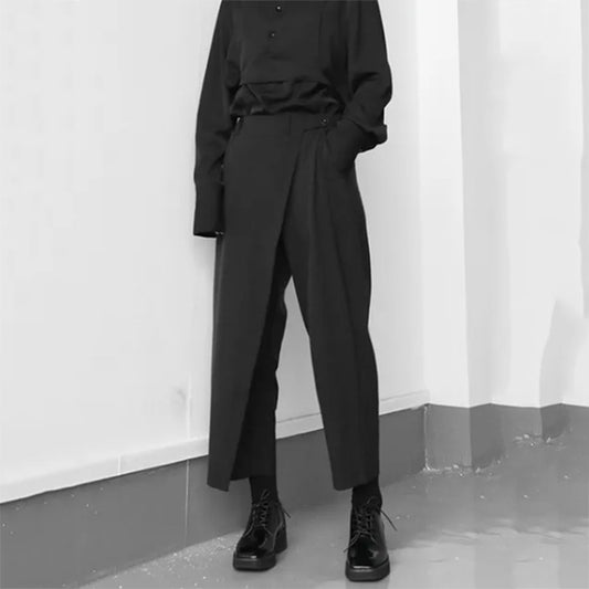 Niche Design Lace-up Fake Two-piece Casual Pants