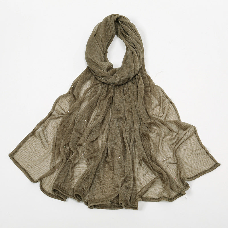 Hemp Wrinkle Starry Hot Rhinestone Headscarf Female Pleated