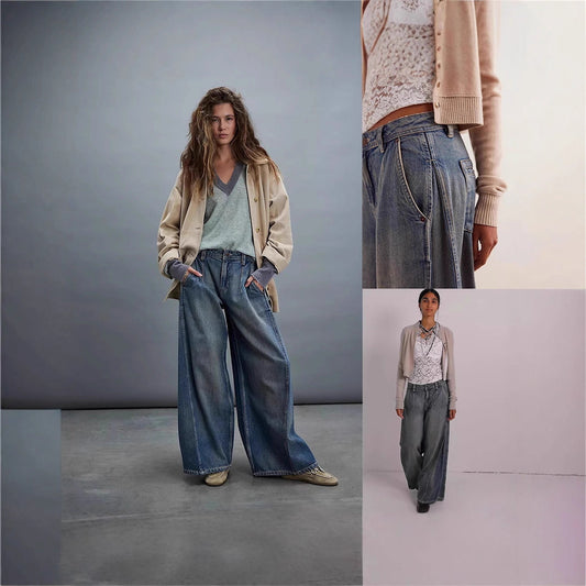 Dame Moderigtige Retro Wide-Leg Denim Jeans