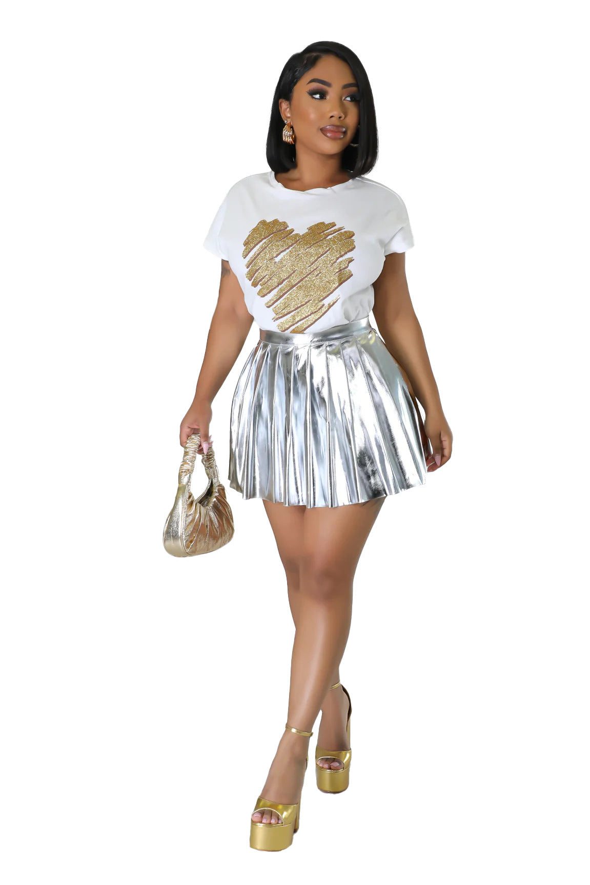 Fashion Ice Silk Bronzing Pleated Skirt