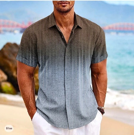 Gradient 3d Printed Short-sleeved Shirt Summer