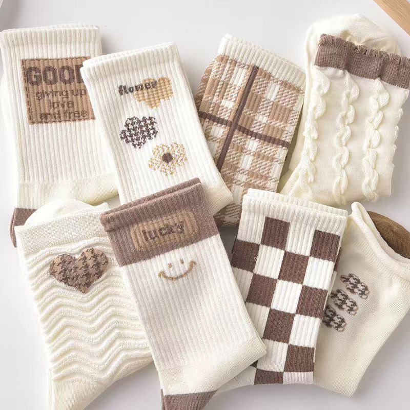 Mori Middle Tube Socks Fall New White Students Sweet Wind