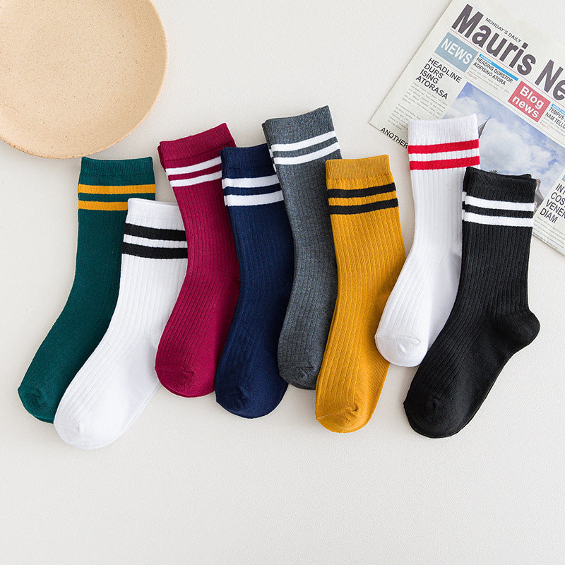 Mid-calf Length College Style Parallel Bars Trendy Retro Women's Striped Socks