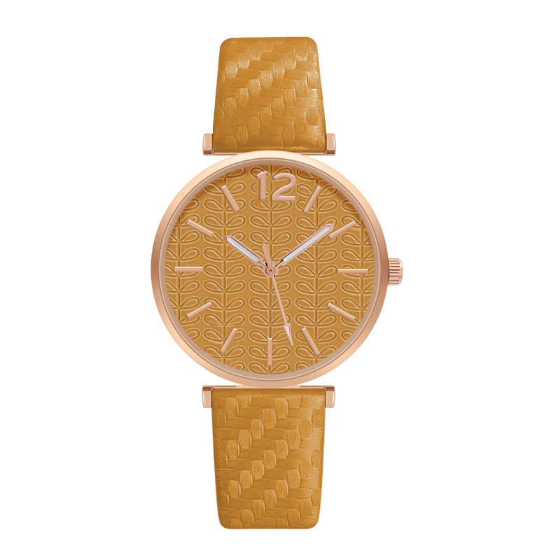 Ladies New Belt Watch Gold Shell Acupuncture Needle Casual Fashion Quartz Watch