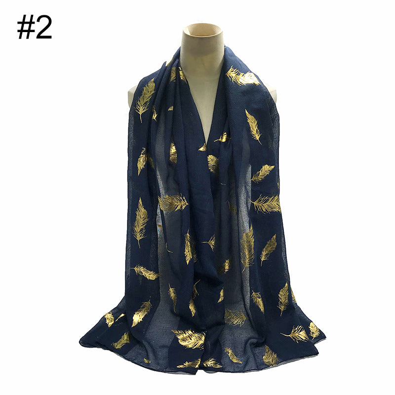 Gold Leaf Print Women's Versatile Scarf Turban Shawl
