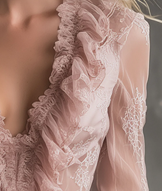 Womens Stylish And Elegant Chiffon Lace Ruffle-Trim Shirt