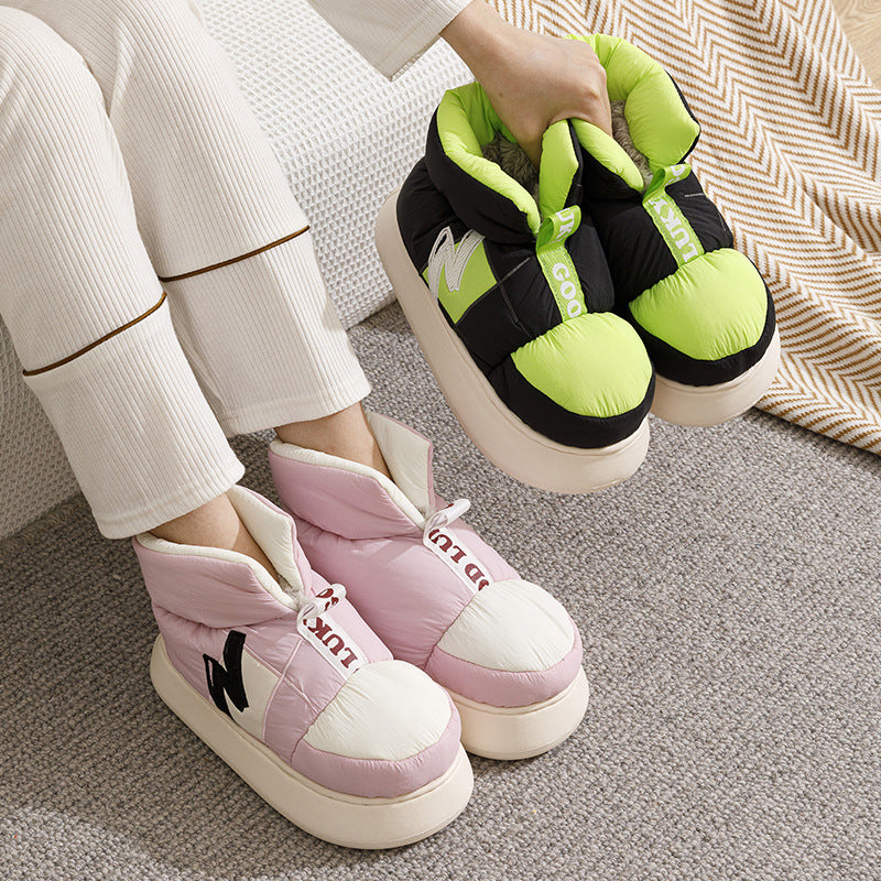 Heel Wrapped Cotton Slippers Women's Plush Warm Thick Soles Are Anti-skid