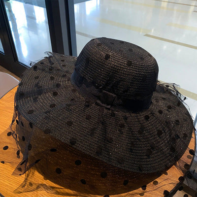 Women's Sunscreen Summer Thin Beach Straw Hat Large Brim Lace