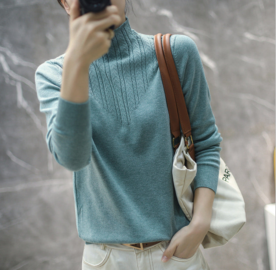 Lace Mock Neck Sweater Women's Pullover Long Sleeves Outer Match