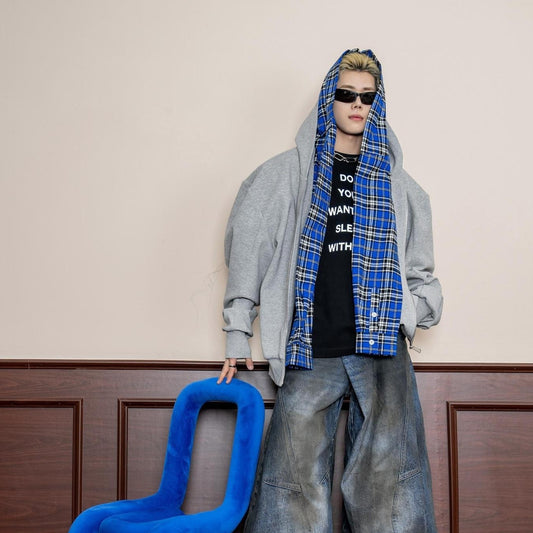 Double-layer Hooded Sweater Men's Fake Two-piece Cardigan Jacket