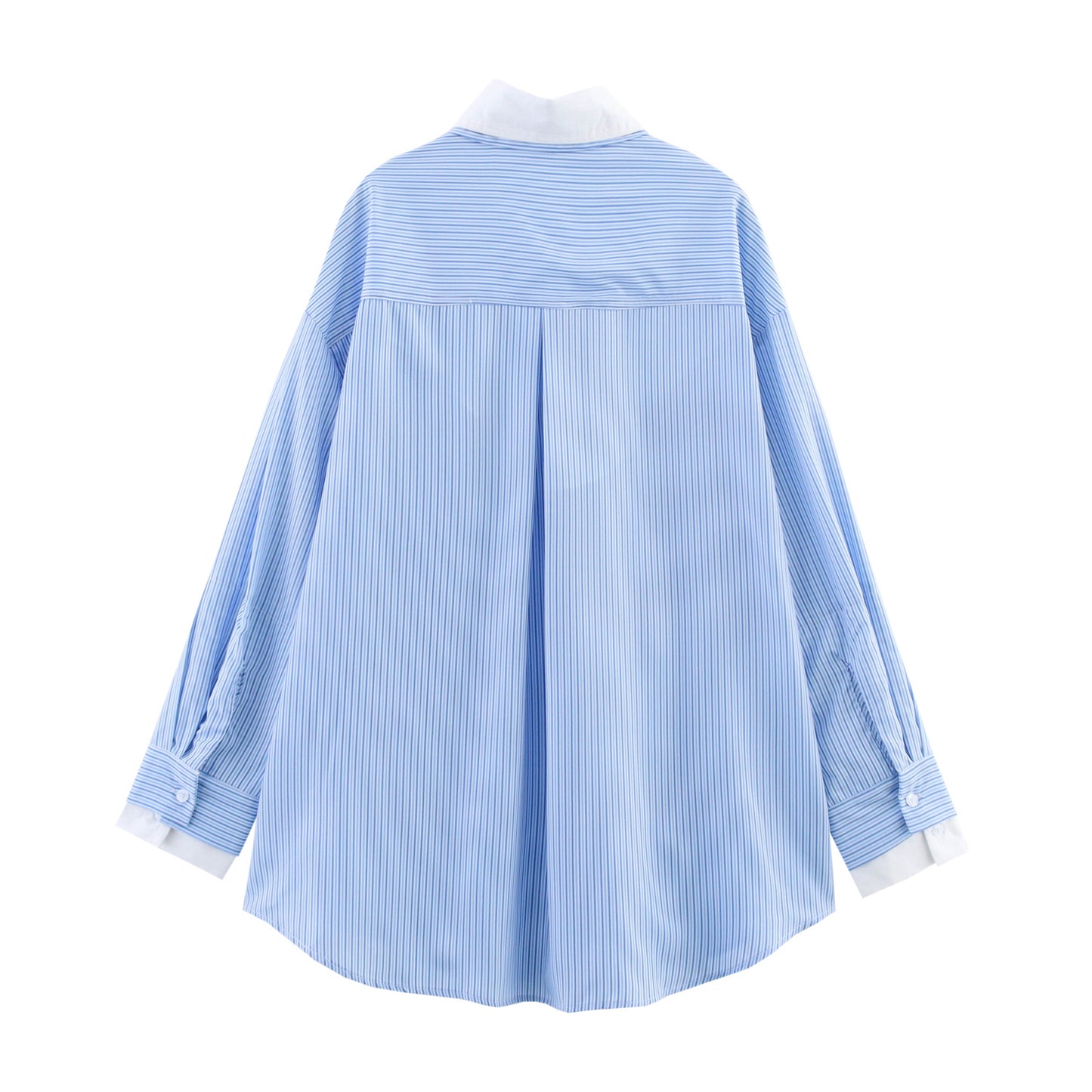 Spring And Summer Poplin Stitching Stripe Long Sleeves Shirt