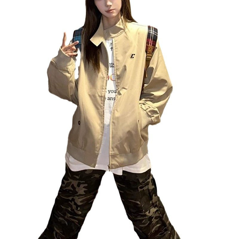 Loose And Versatile Couple's Khaki Workwear Jacket